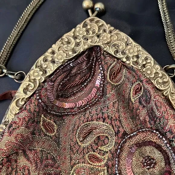 Batua brown multi colored beaded boho festival kiss lock vintage style bag EUC - Picture 12 of 13
